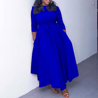 Damen Maxikleid mit Taillengürtel Stalluxe
