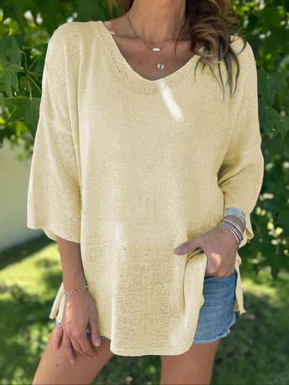 Damen luftiges Strickoberteil mit oversized Schnitt und V-Ausschnitt Stalluxe