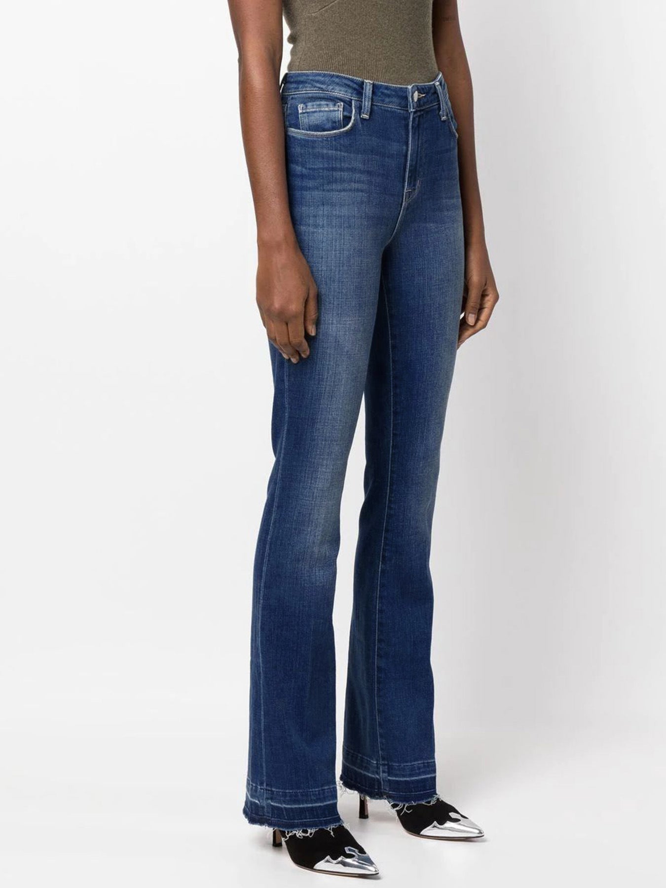 Damen Bootcut Jeans mit angesagten unregelmäßigen Fransen Stalluxe