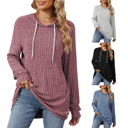 Damen lässiger Longsleeve Hoodie mit Rippstruktur und seitlichen Schlitzen Stalluxe