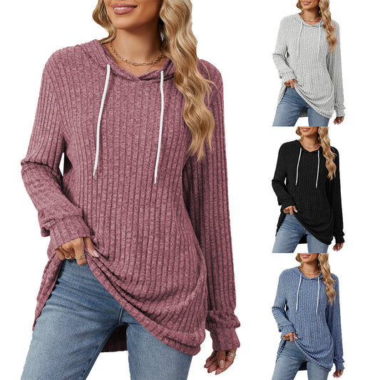 Damen lässiger Longsleeve Hoodie mit Rippstruktur und seitlichen Schlitzen Stalluxe