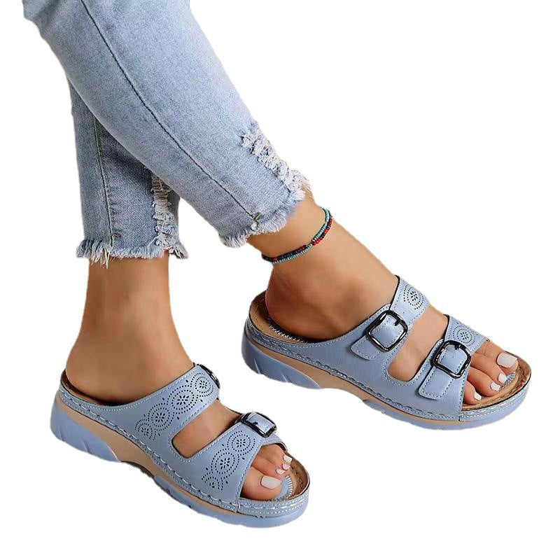 Damen Wedge-Sandalen mit verstellbaren Riemen und atmungsaktivem Obermaterial Stalluxe