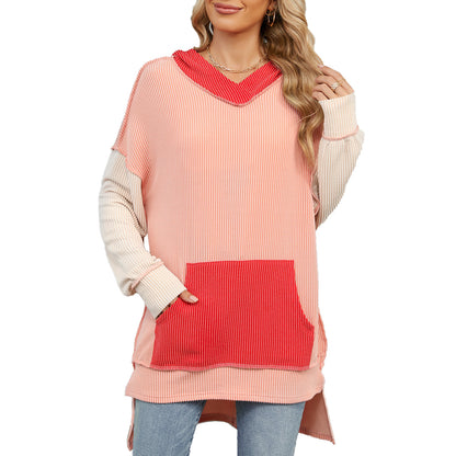 Damen lässiger Longpullover mit Kapuze und seitlicher Tasche Stalluxe