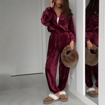 Damen kuscheliger Freizeitanzug Stalluxe Weinrot