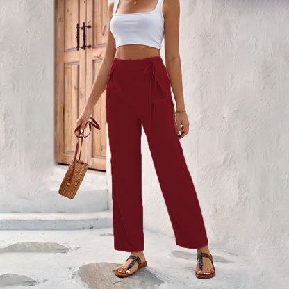 Damen Weitgeschnittene Sommerhose mit elastischem Bund und bindbarem Gürtel Stalluxe