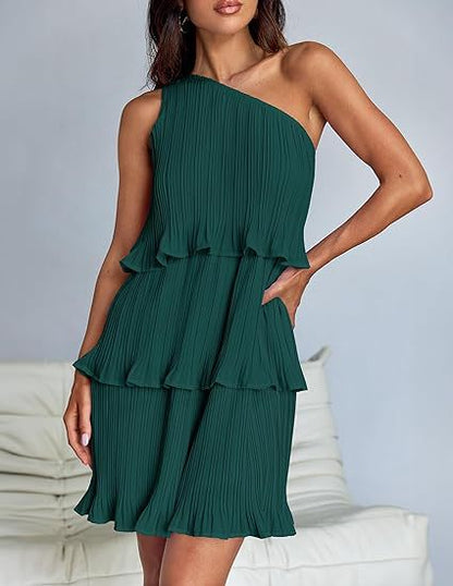 Damen asymmetrisches Flatterkleid mit Rüschendetails Stalluxe