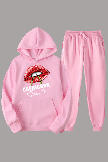 Damen Kapuzenpullover und Jogginghose Set mit auffälligem Lippenmotiv Stalluxe