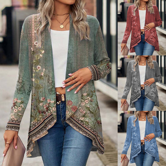 Damen Offene Longjacke mit floralem Design Stalluxe