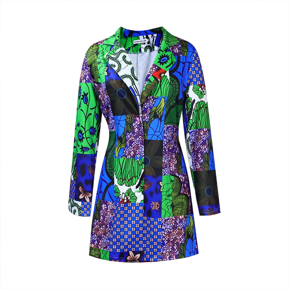 Damen Blazer-Kleid mit buntem Patchwork-Design und elegantem Revers Stalluxe
