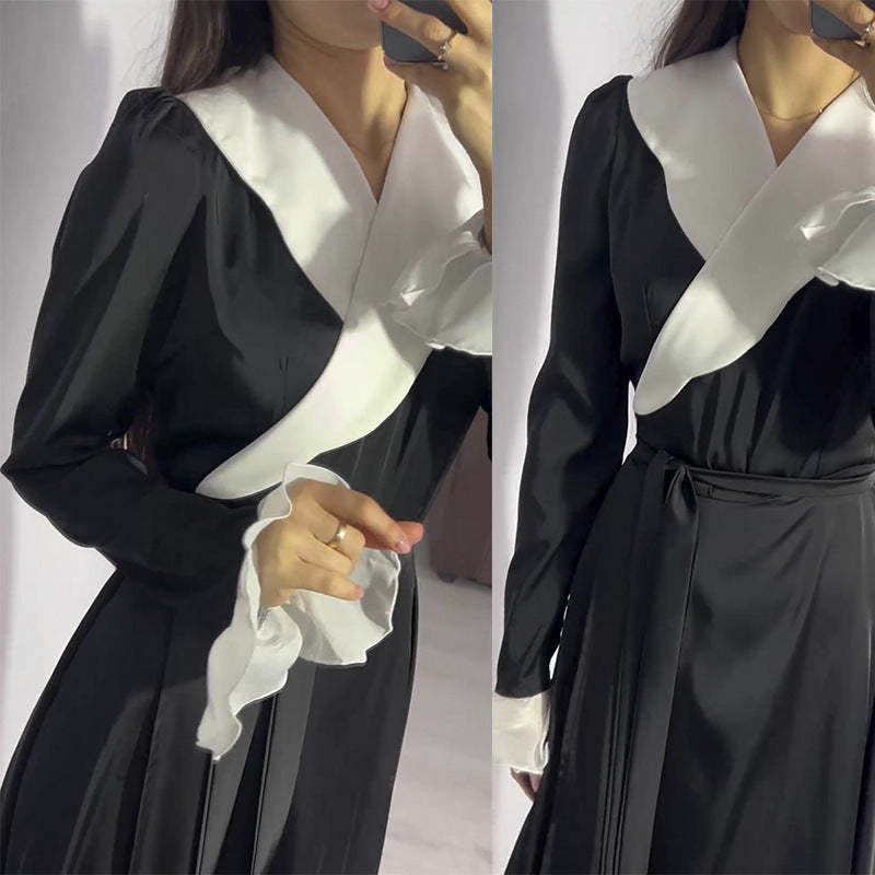 Damen Maxikleid mit eleganten Volantärmeln und Wickelgürtel Stalluxe