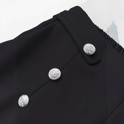Damen elegante weite Hosen mit Dekorativen Knöpfen Stalluxe
