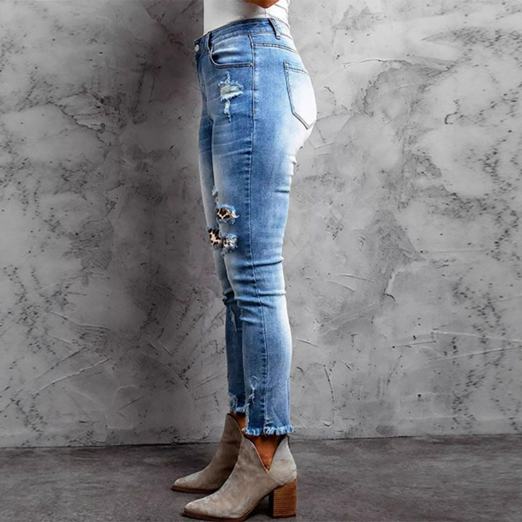Damen Skinny Jeans im aufregenden Animal-Print mit stylishen Rissen Stalluxe