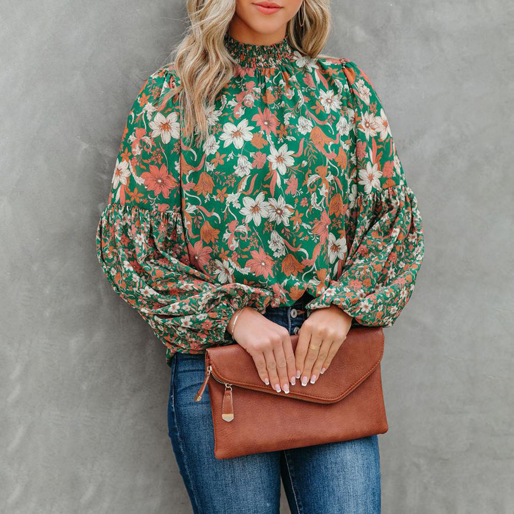 Damen Bluse mit voluminösen Ärmeln und floralem Muster Stalluxe