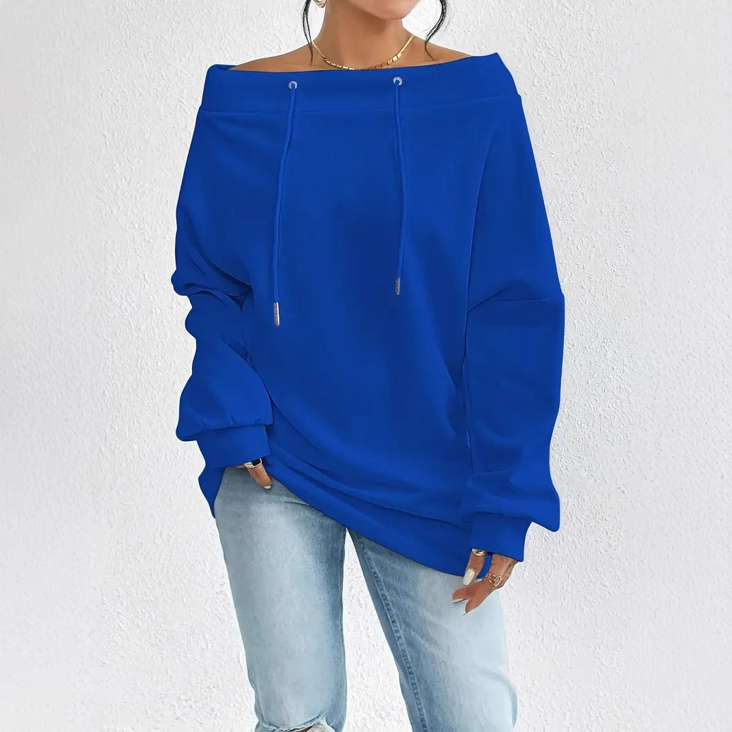 Damen Oversized Sweatshirt mit lässigem Off-Shoulder-Ausschnitt Stalluxe Blau