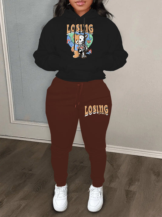 Damen Hoodie und Jogginghose Set mit kreativem Bärenmotiv und modernem Schnitt Stalluxe