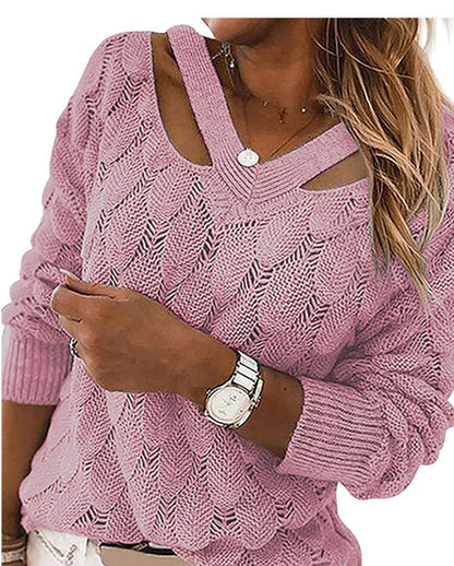 Damen Strickpullover mit V-Ausschnitt und raffiniertem Rippstruktur Stalluxe