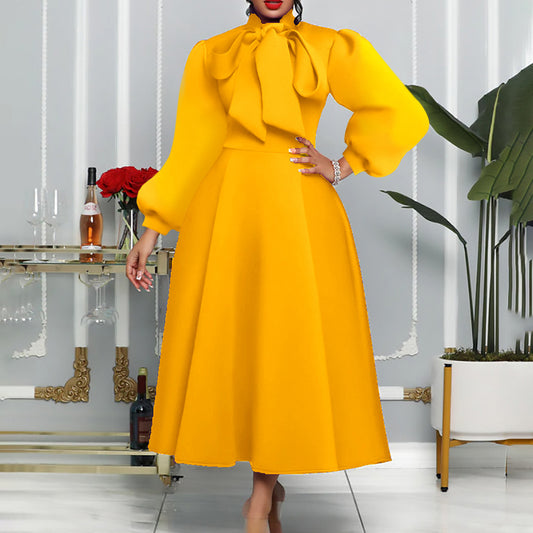 Damen Maxikleid mit voluminösen Ärmeln und eleganten Schleifendetails Stalluxe