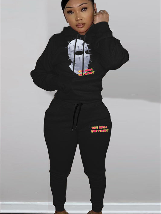 Damen Hoodie und Jogginghose Set mit künstlerischem Grafikdruck Stalluxe
