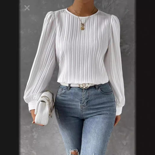 Damen Faltenbluse mit langen Ärmeln Stalluxe