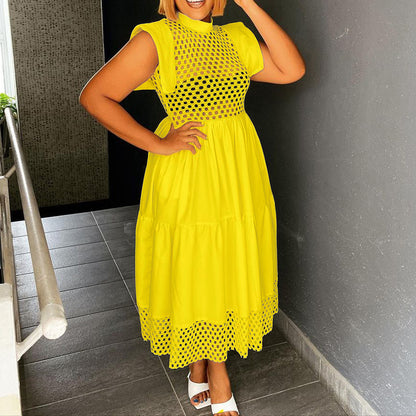 Damen Midi-Kleid mit Netzoberteil und voluminösem Rock Stalluxe