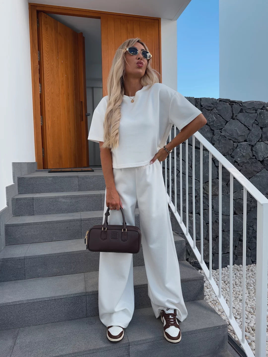 Damen lässiges Cropped Oberteil und weit geschnittene Hose Set Stalluxe