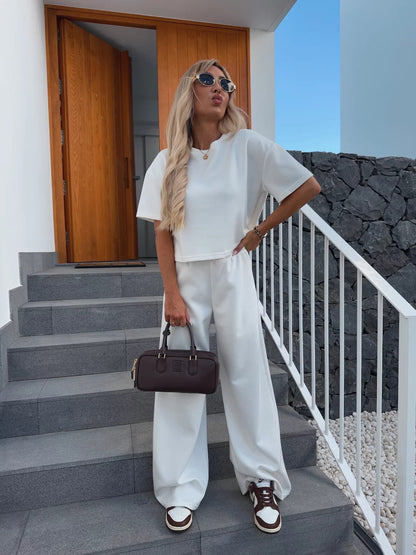 Damen lässiges Cropped Oberteil und weit geschnittene Hose Set Stalluxe