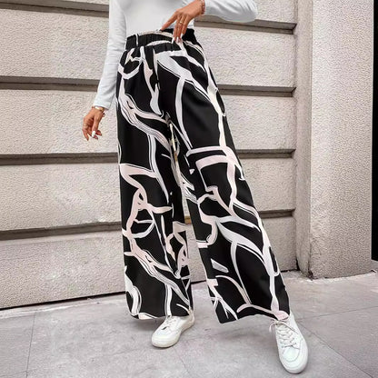Damen Weit geschnittene Chiffon-Hosen mit modernem Grafikmuster Stalluxe