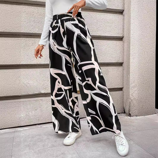 Damen Weit geschnittene Chiffon-Hosen mit modernem Grafikmuster Stalluxe