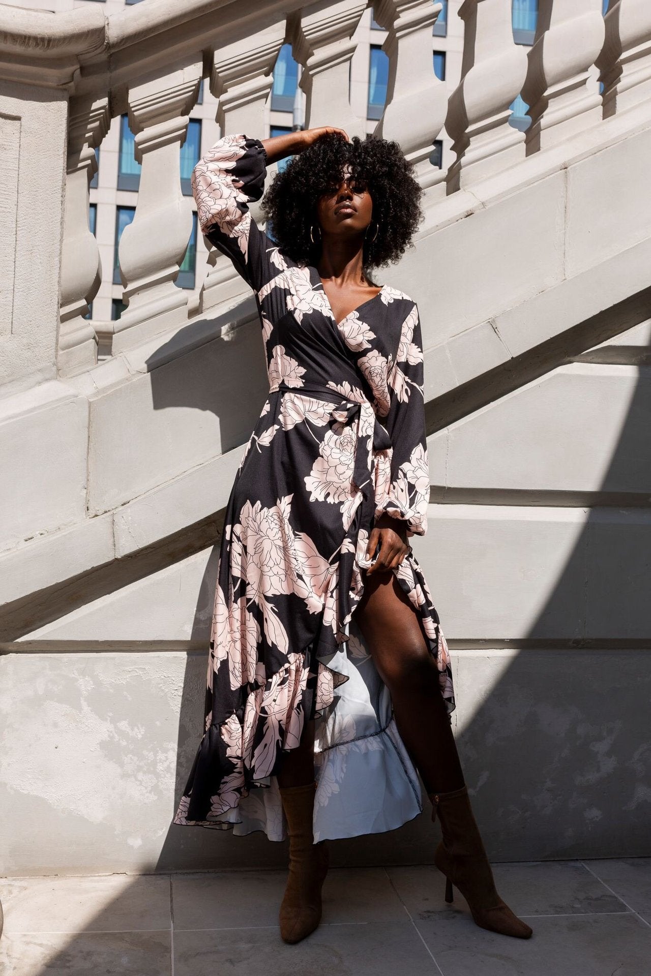 Damen Wickelkleid im Leopardenprint mit Rüschen Stalluxe