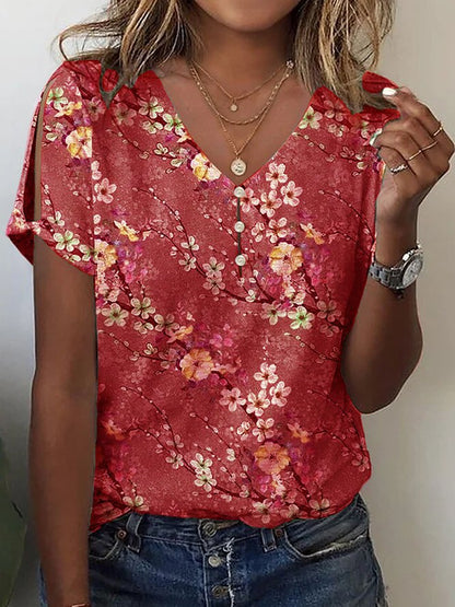 Damen Blumendruck Kurzarm Bluse Stalluxe