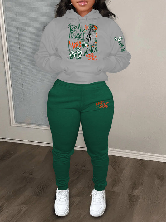 Damen Sportliches Hoodie und Jogginghose Set mit kreativem Grafikdruck Stalluxe