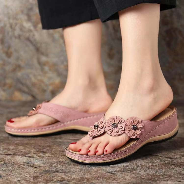 Damen Blumendekorierte Zehentrennersandalen mit ergonomischem Fußbett Stalluxe