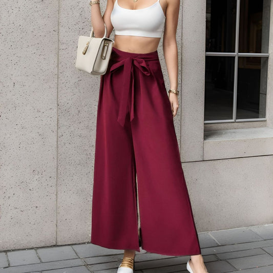 Damen Weite High-Waist-Hosen mit Bindegürtel Stalluxe