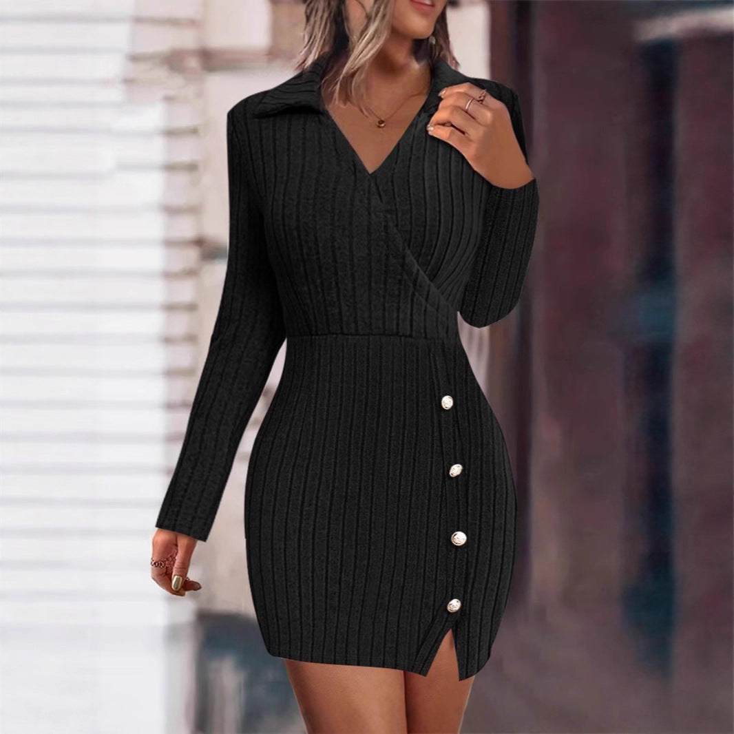 Damen Wickelkleid mit strukturiertem Design und eleganten Knopfdetails Stalluxe