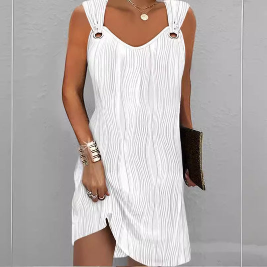 Damen Sommerkleid mit Wellenmuster und dekorativen Trägern Stalluxe
