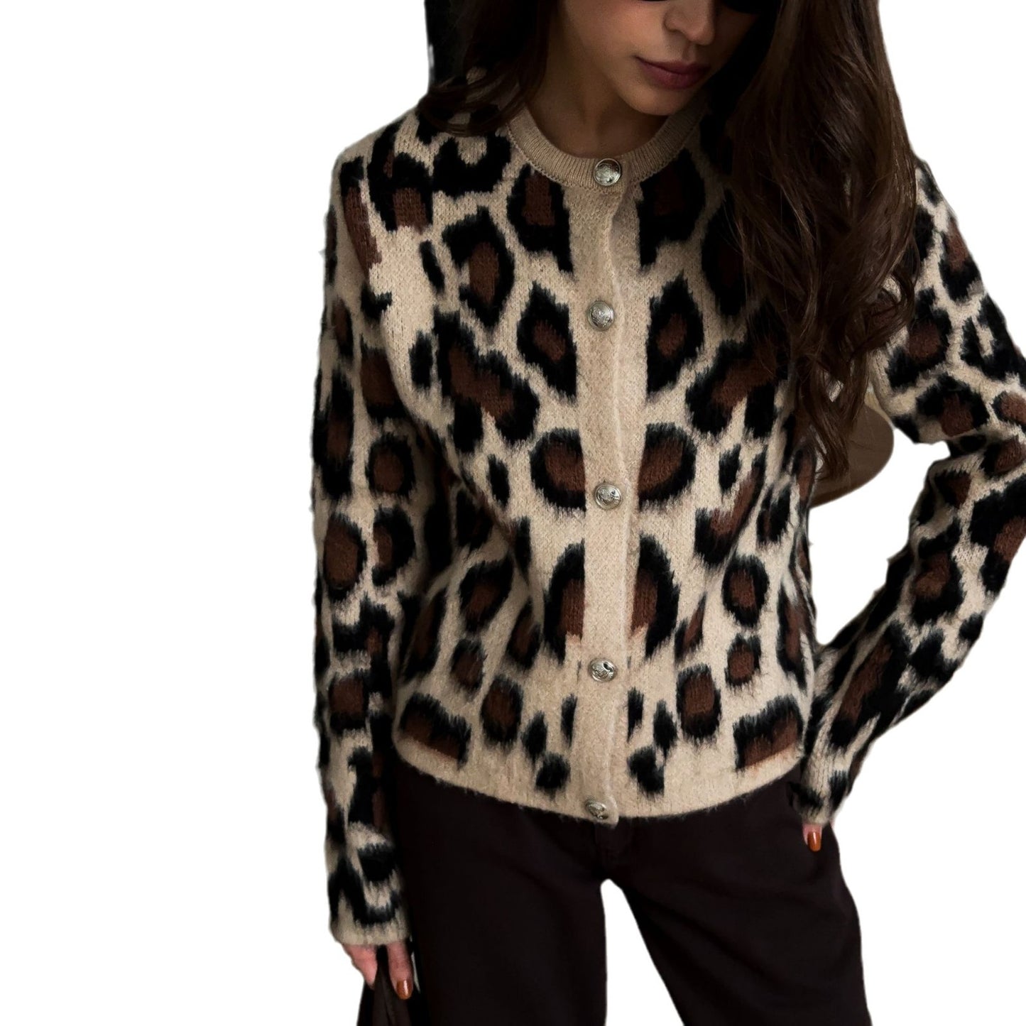 Damen Cardigan mit Leopardenmuster und Knopfdetails Stalluxe