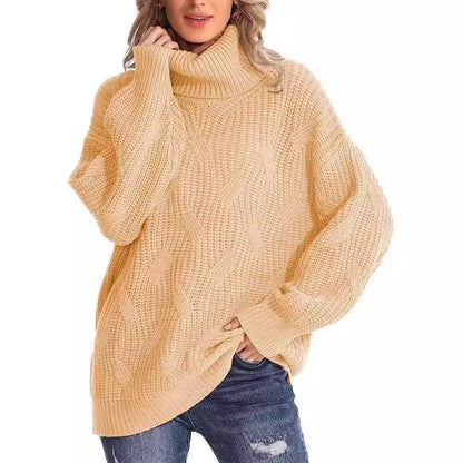 Damen Weicher Strickpullover mit hohem Kragen und Kabelmuster Stalluxe