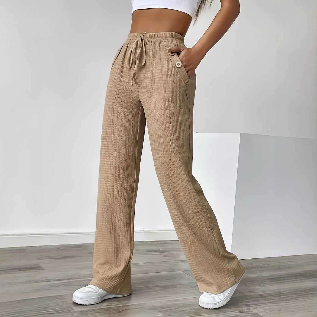 Damen weite Textilhosen mit Knopfdetails und Kordelzug Stalluxe