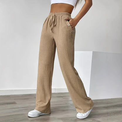 Damen weite Textilhosen mit Knopfdetails und Kordelzug Stalluxe
