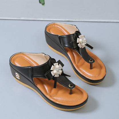 Damen Wedge-Zehentrenner mit modischer Blumendekoration Stalluxe