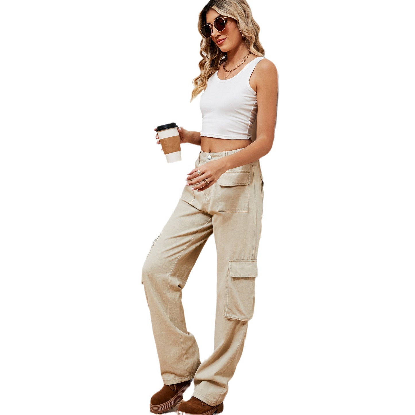 Damen Cargo-Jeans mit seitlichen Taschen und hohem Bund Stalluxe