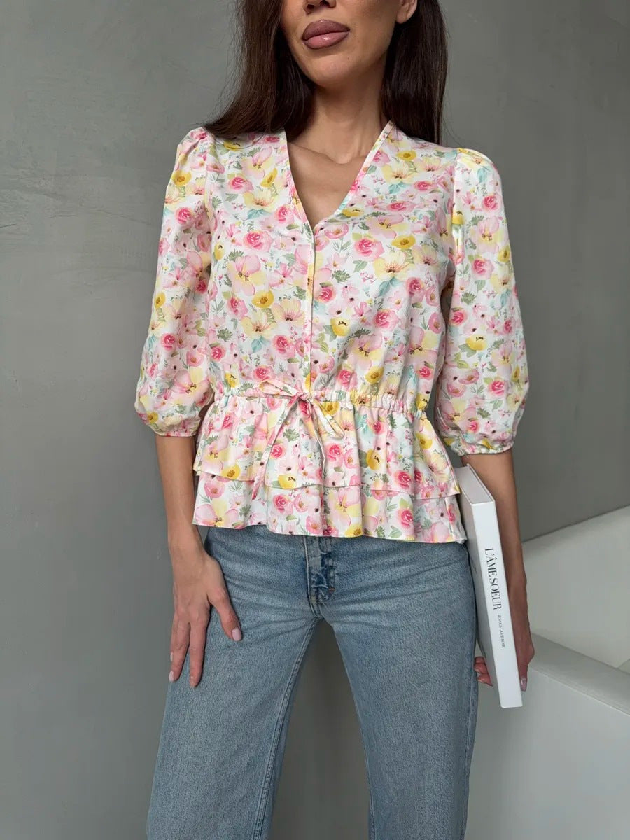 Damen Bluse mit Blumenmuster und Rüschen Stalluxe