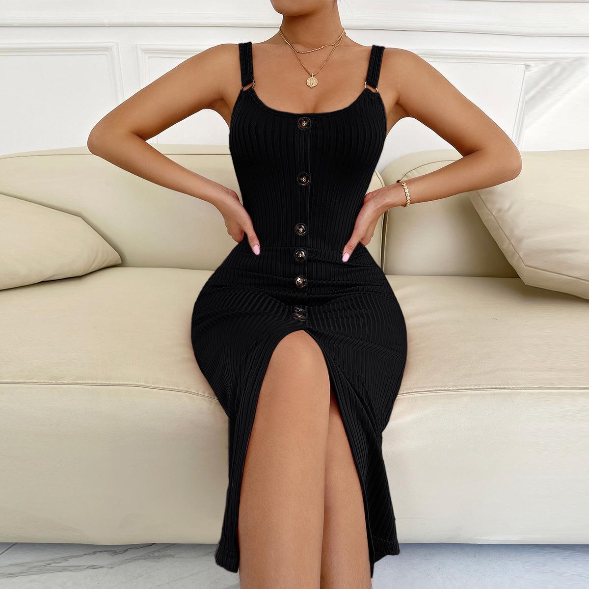Damen Körperbetontes Midikleid mit Knopfleiste und Schlitz Stalluxe