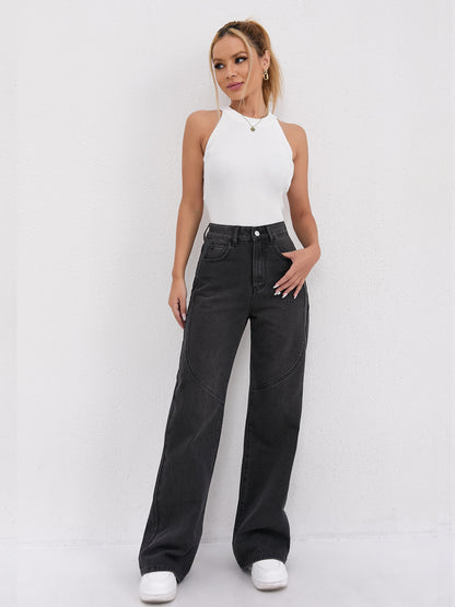 Damen Weite Hochtaillen-Jeans mit einzigartigen Nahtdetails und lässigem Schnitt Stalluxe