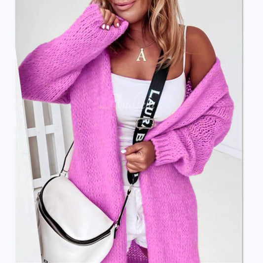 Damen Lässiger Strickcardigan mit weiten Ärmeln und offenen Maschen Stalluxe