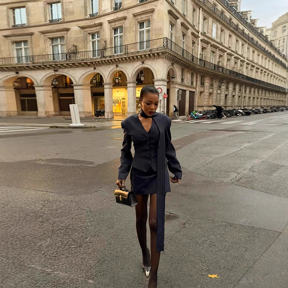 Damen Blazer mit modischem Kragen und eleganter Schärpe Stalluxe