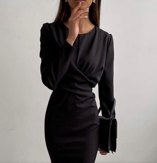 Damen Elegantes Wickelkleid mit langem Arm und fließendem Schnitt Stalluxe