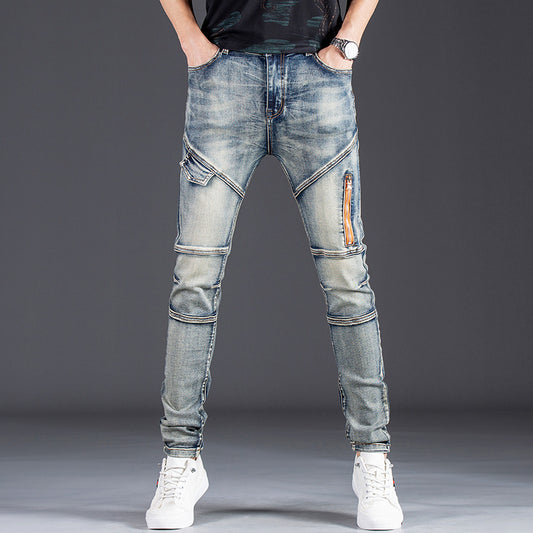 Herren Designer Slim Fit Jeans mit kreativen Reißverschlussdetails Stalluxe