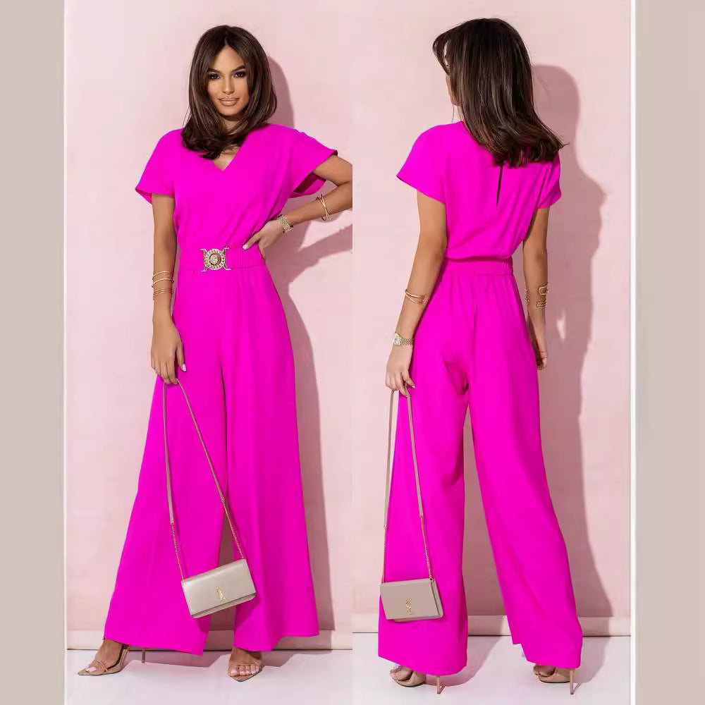Damen Modischer Overall mit weitem Bein und Taillengürtel Stalluxe