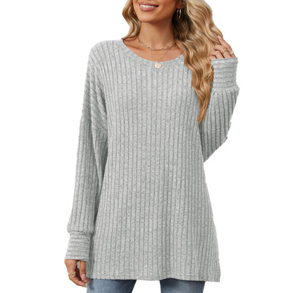 Damen gestreifter Sweatshirt mit lockerem Schnitt und feiner Rippstruktur Stalluxe